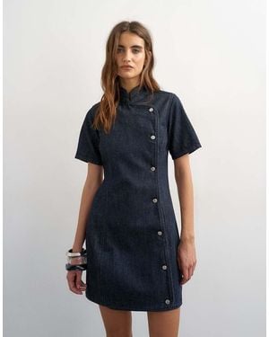 TOPSHOP Denim Mandarin Collared Mini Dress - Blue