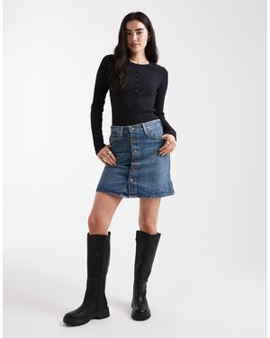 Levi's Retro Denim Minirok Met Knopen Aan De Voorkant - Blauw