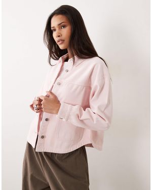 Jdy Boxy Denim Jacket With Front Pockets - Pink