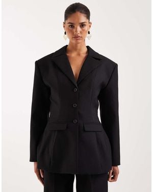 Wanderdoll Farron Tailored Structured Cinch Waist Longline Blazer Co-Ord - Black