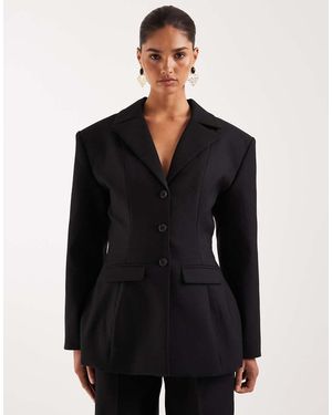 Wanderdoll Farron Tailored Structured Cinch Waist Longline Blazer Co-Ord - Black