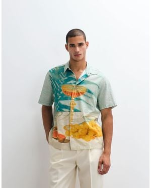 ASOS Relaxed Seersucker Shirt With Placement Print - White