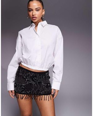 Edikted Sheer Sequin Fringe Beaded Skirt - White