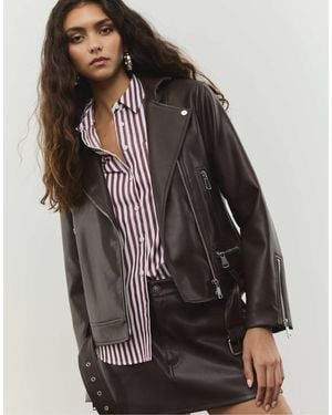 Stradivarius – bikerjacke aus kunstleder - Schwarz