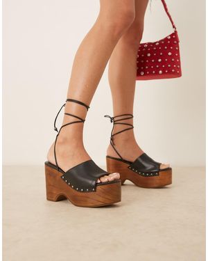 Free People Leather Ankle Tie Platform Clogs - Pink