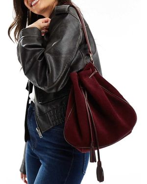ASOS Premium Suede Tassel Bucket Shoulder Bag - Red