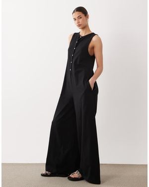 ASOS Button Through Jumpsuit With Pockets - Black