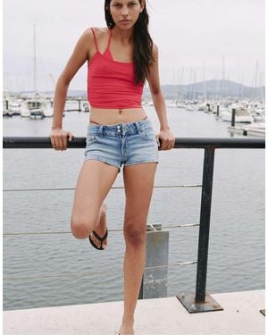 Pull&Bear Denim Mini Short Met Dubbele Knopen - Blauw