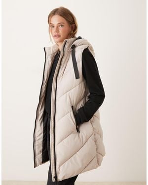Jdy Chevron Padded Longline Hooded Gilet - Natural