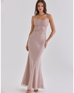 House Of Cb Catalina Georgette Lace Panelled Maxi Dress - Purple