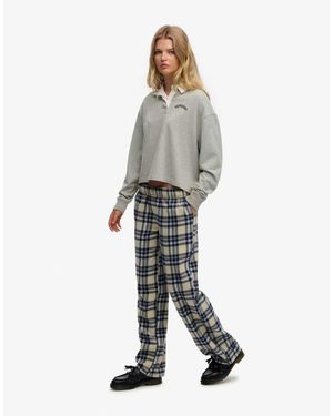 Superdry Cotton Check Elastic Trousers - White