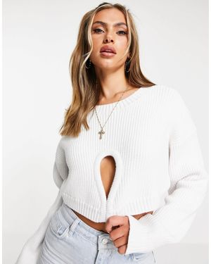 AsYou Cropped Sweater With Cut Outs - White