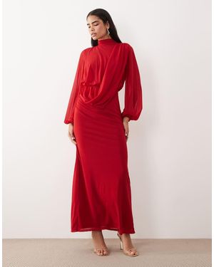 DASKA Vestido Largo Con Cuerpo Drapeado De Chifón - Rojo