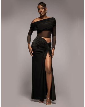 Goddiva Super Split Front Drawstring Maxi Skirt - Black