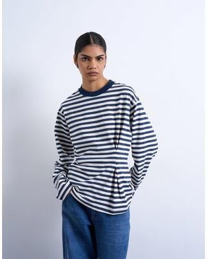 TOPSHOP Stripe Tuck Waist Tee - Blue