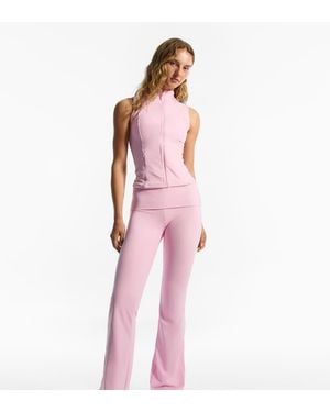 Bershka Tall Technical Flared Trousers With Turn-down Waist - Pink