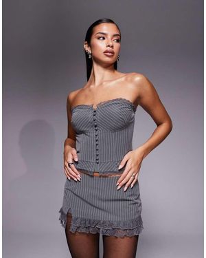 Edikted Mona Lacey Co-ord Pinstripe Strapless Corset Top - Grey