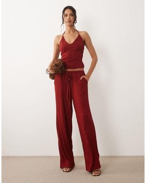 ASOS Crinkle Wide Leg Drawstring Pants - Red