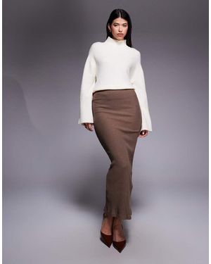 River Island Ribbed Midi Skirt - Brown