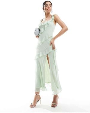 New Look Ruffle Asymmetric Midi Dress - Green