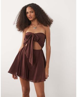 Miss Selfridge Beach Tie Front Cheesecloth Playsuit - Brown