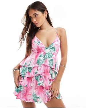 Hollister V Neck Spaghetti Strap Babydoll Tiered Mini Dress