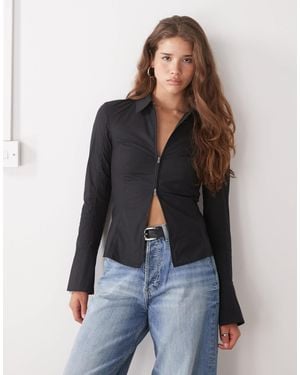 Weekday Zip Through Shirt With Flare Sleeve Detail - Blue