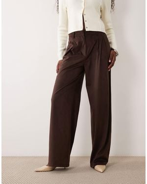 Vila Faux Suede Wide Leg Pleated Tailored Pants - Multicolor