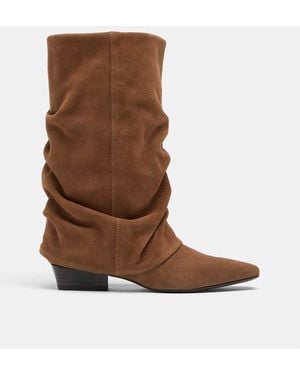Stradivarius Platte Leren Slouchy Laarzen - Bruin