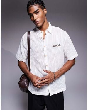 ASOS Textured Shirt With Chest Embroidery - Grey
