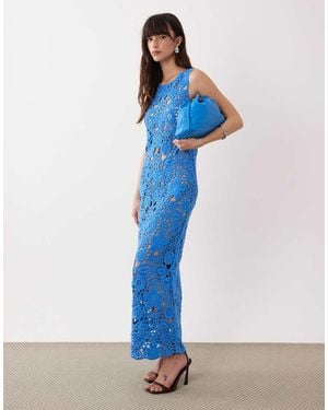 SNDY'S Cotton Rich Flower Open Crochet Maxi Dress - Blue
