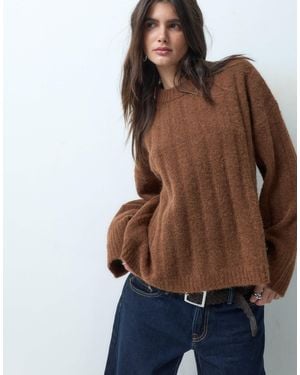 ASOS Wide Rib Boxy Crew Sweater - Brown