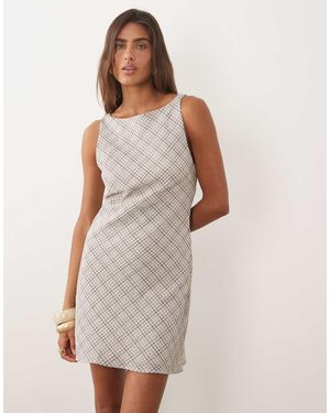 Mango Mouwloze Geruite Mini Jurk Met Boothals - Wit