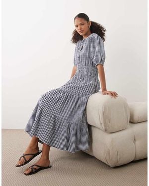 Barbour Ashwell Short Sleeve Check Tiered Gingham Midi Dress - Grey