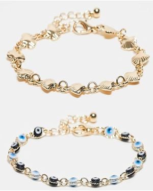 ASOS Confezione Da 2 Bracciali Con Conchiglie Sintetiche E Occhi - Metallizzato