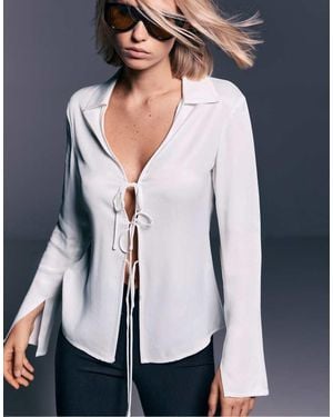 Stradivarius Satin Bow Shirt - White