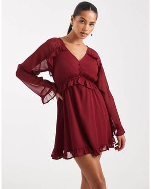 Wednesday's Girl Floaty V-Neck Mini Smock Dress - Red