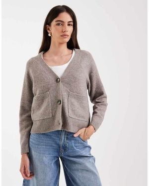 Vero Moda Boxy Knit Cardigan With Pockets - Blue