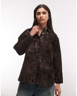 AllSaints Eden Co-Ord Long Sleeve Flocked Leopard Print Denim Shirt - Brown