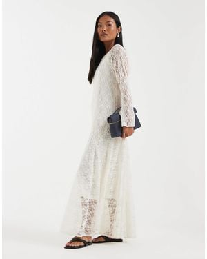 Vero Moda All Over Floral Lace Boho Maxi Dress With Godet Skirt - White