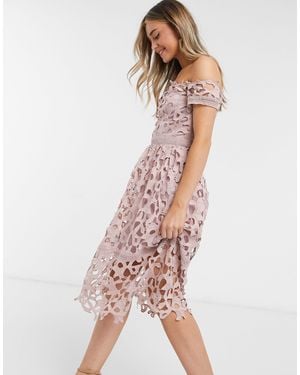 Chi Chi London Lace Off-shoulder Midi Dress - Pink
