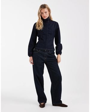 ASOS Denim Fitted Funnel Neck Jacket - Blue