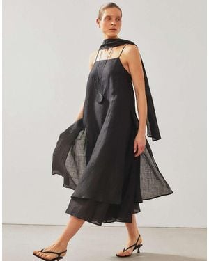 NA-KD Ramie Scarf Detail Midi Dress - White