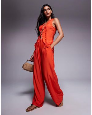Missy Empire Pantalones Naranjas De Pernera Ancha Con Cinturilla Elástica De (Parte De Un Conjunto)-Rojo