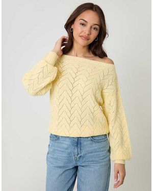 Threadbare Pointelle Knit Slash Neck Jumper - Yellow