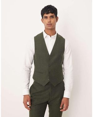 ASOS Slim Herringbone Suit Waistcoat With Wool - Green