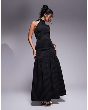 Kaiia Exclusive Tie Halterneck Dropped Hem Maxi Dress - Blue