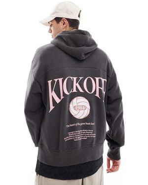 Bershka Kick Off Back Printed Hoodie - Grey