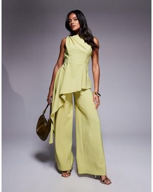 ASOS Twist Shoulder Draped Jumpsuit - Metallic