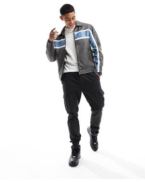 Bershka Motocross Faux Leather Jacket - Blue